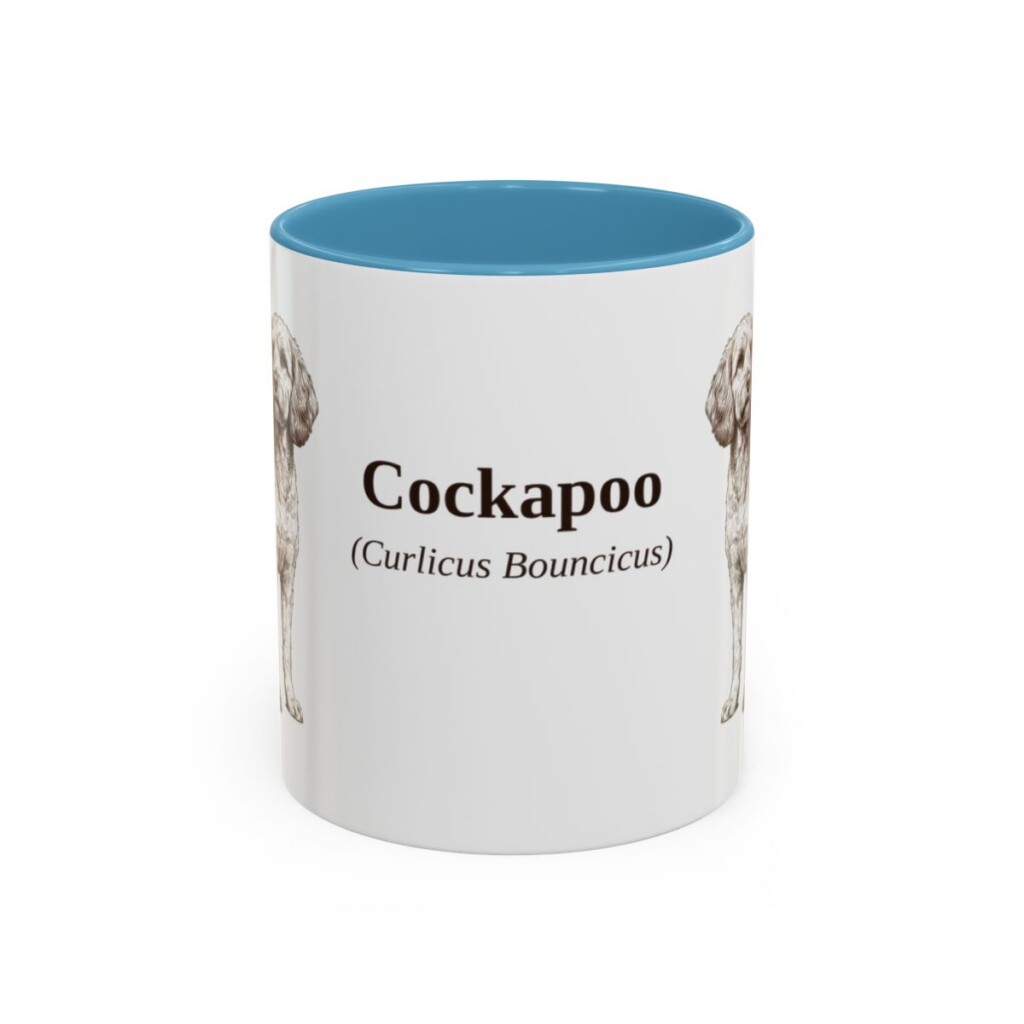 11oz Cockapoo Latin Mug, Light Blue, front view