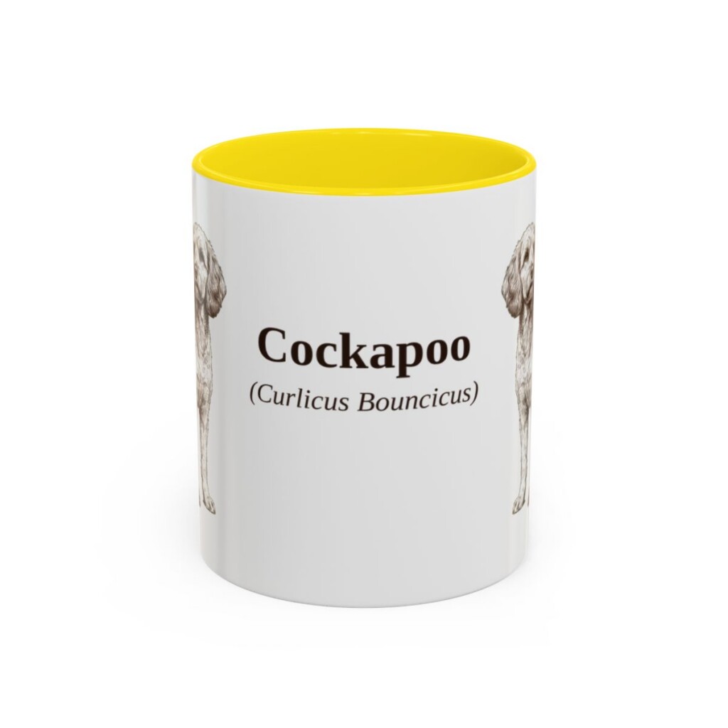 11oz Cockapoo Latin Mug, Yellow, front view