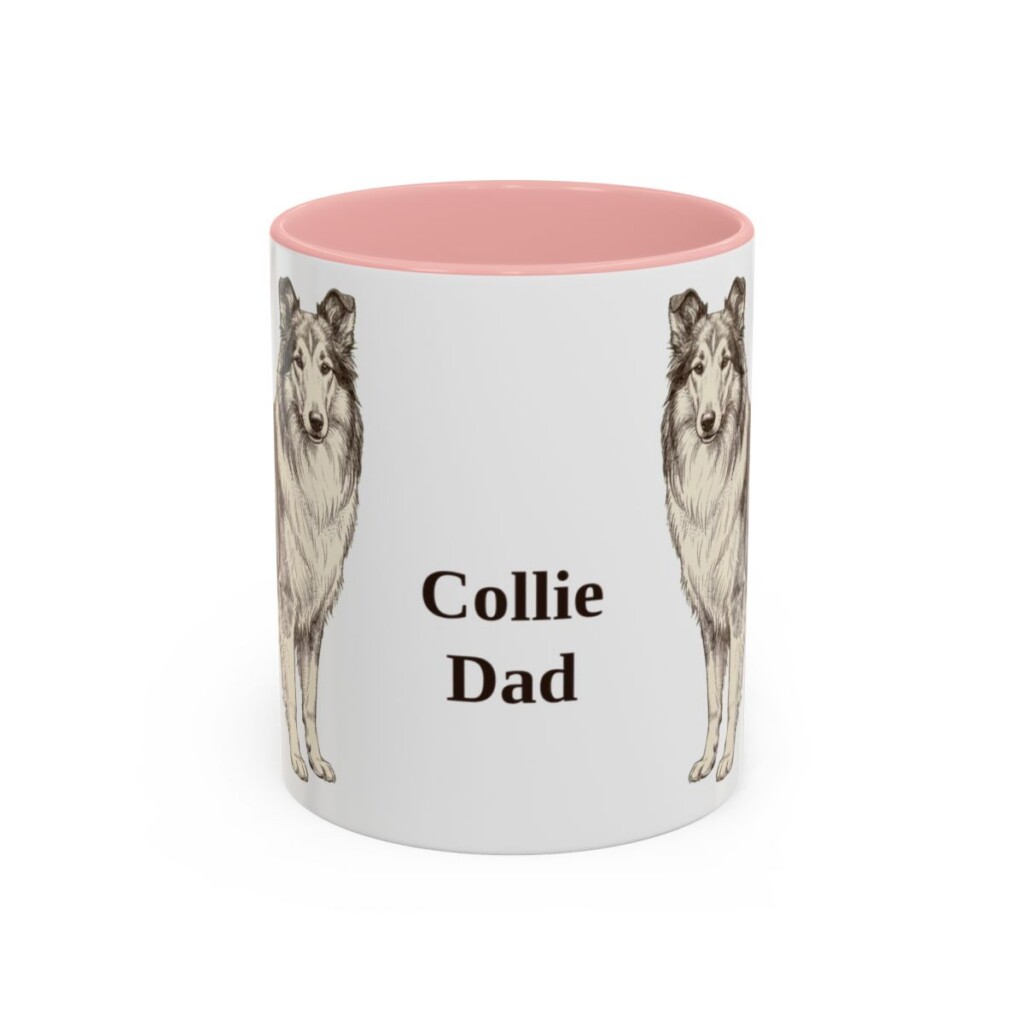 11oz Collie Dog Dad Mug, Pink, front view