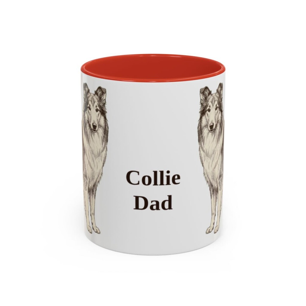 11oz Collie Dog Dad Mug, Red, front view