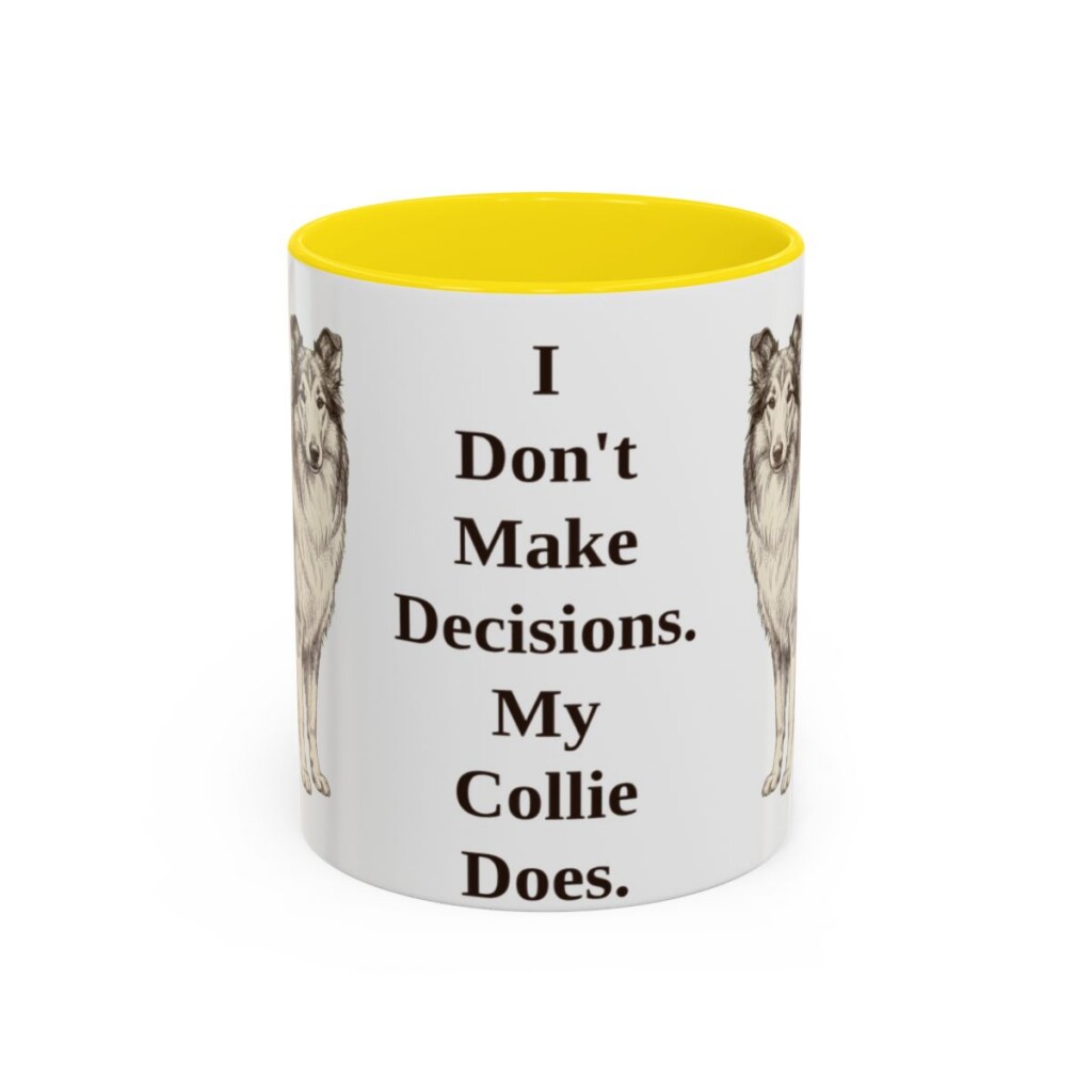 11oz Funny Collie Mug, Yellow, front view