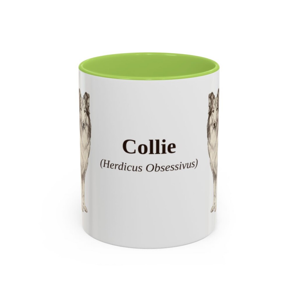 11oz Collie Latin Mug, Light Green, front view