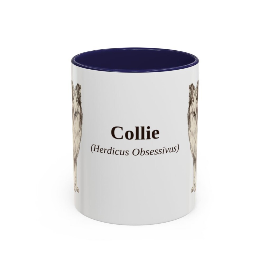 11oz Collie Latin Mug, Navy, front view