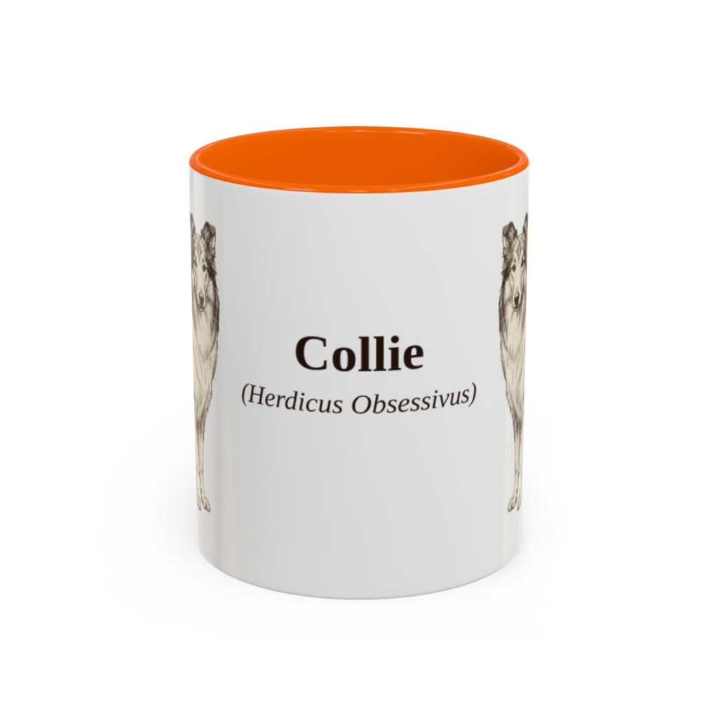 11oz Collie Latin Mug, Orange, front view