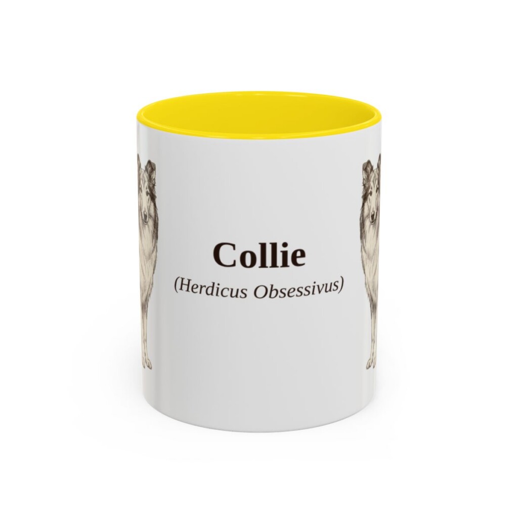 11oz Collie Latin Mug, Yellow, front view