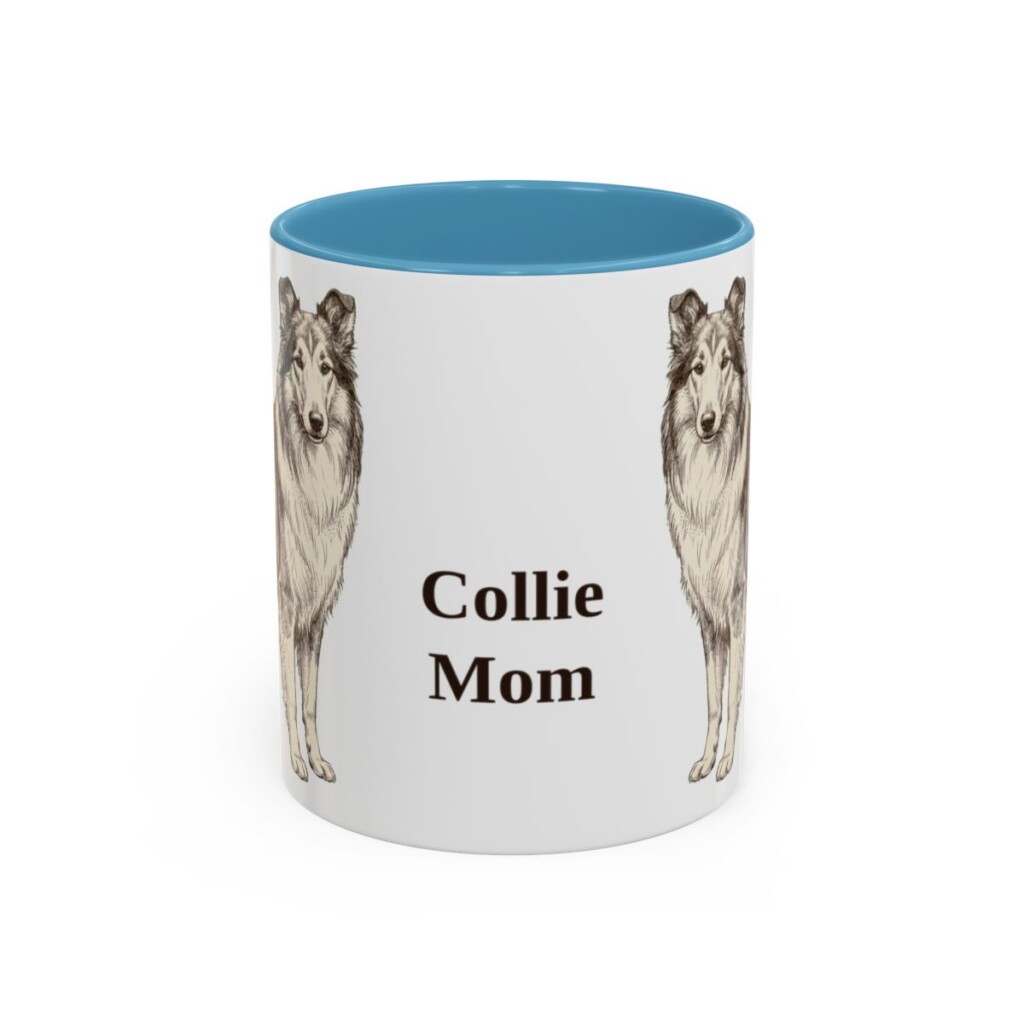 11oz Collie Dog Mom Mug, Light Blue, front view