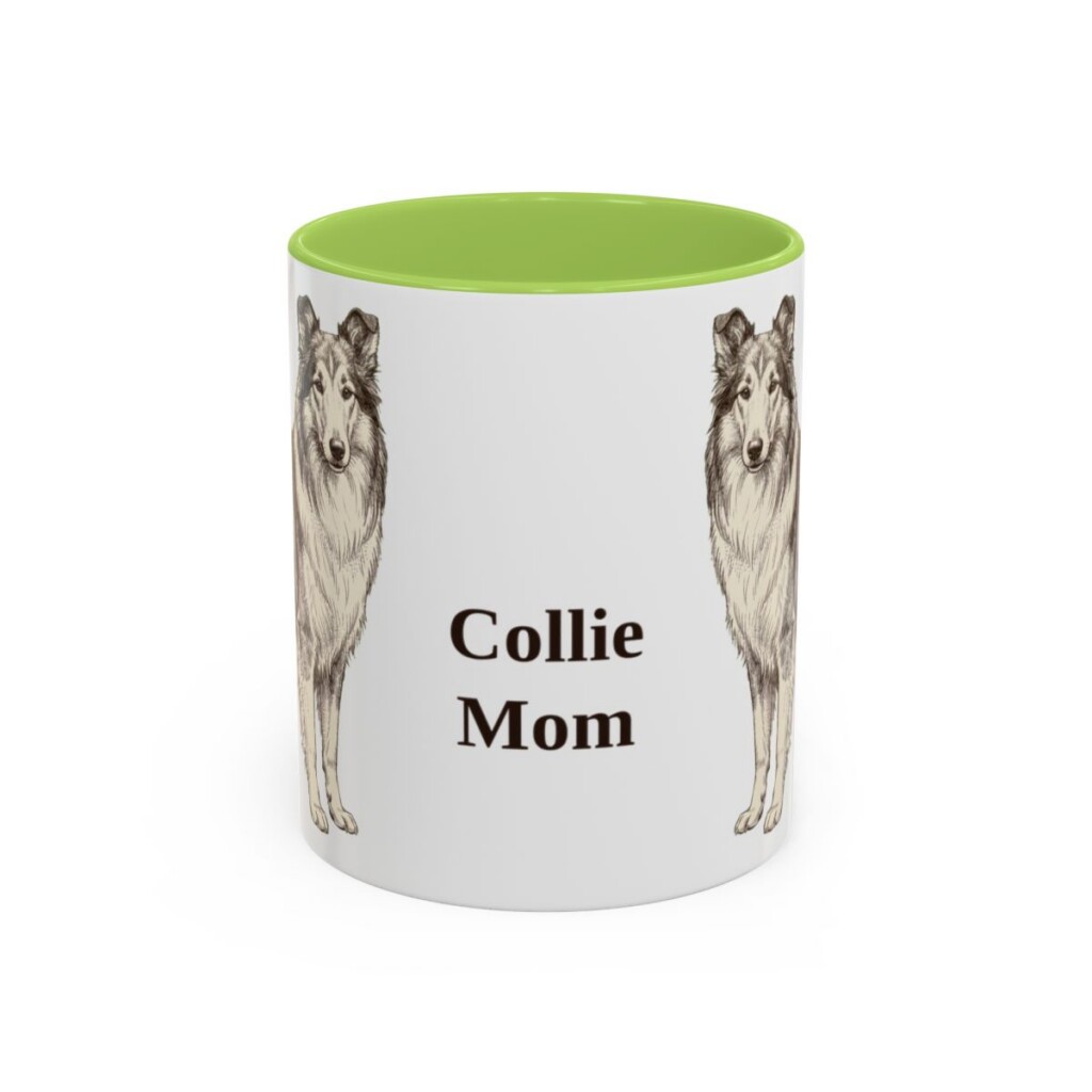 11oz Collie Dog Mom Mug, Light Green, front view