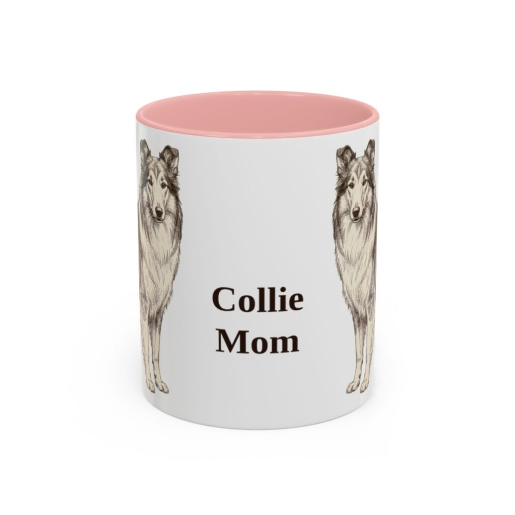 11oz Collie Dog Mom Mug, Pink, front view