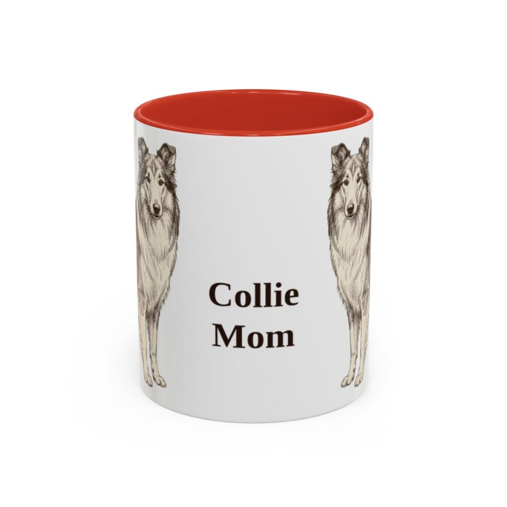 11oz Collie Dog Mom Mug, Red, front view