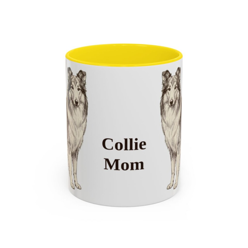 11oz Collie Dog Mom Mug, Yellow, front view
