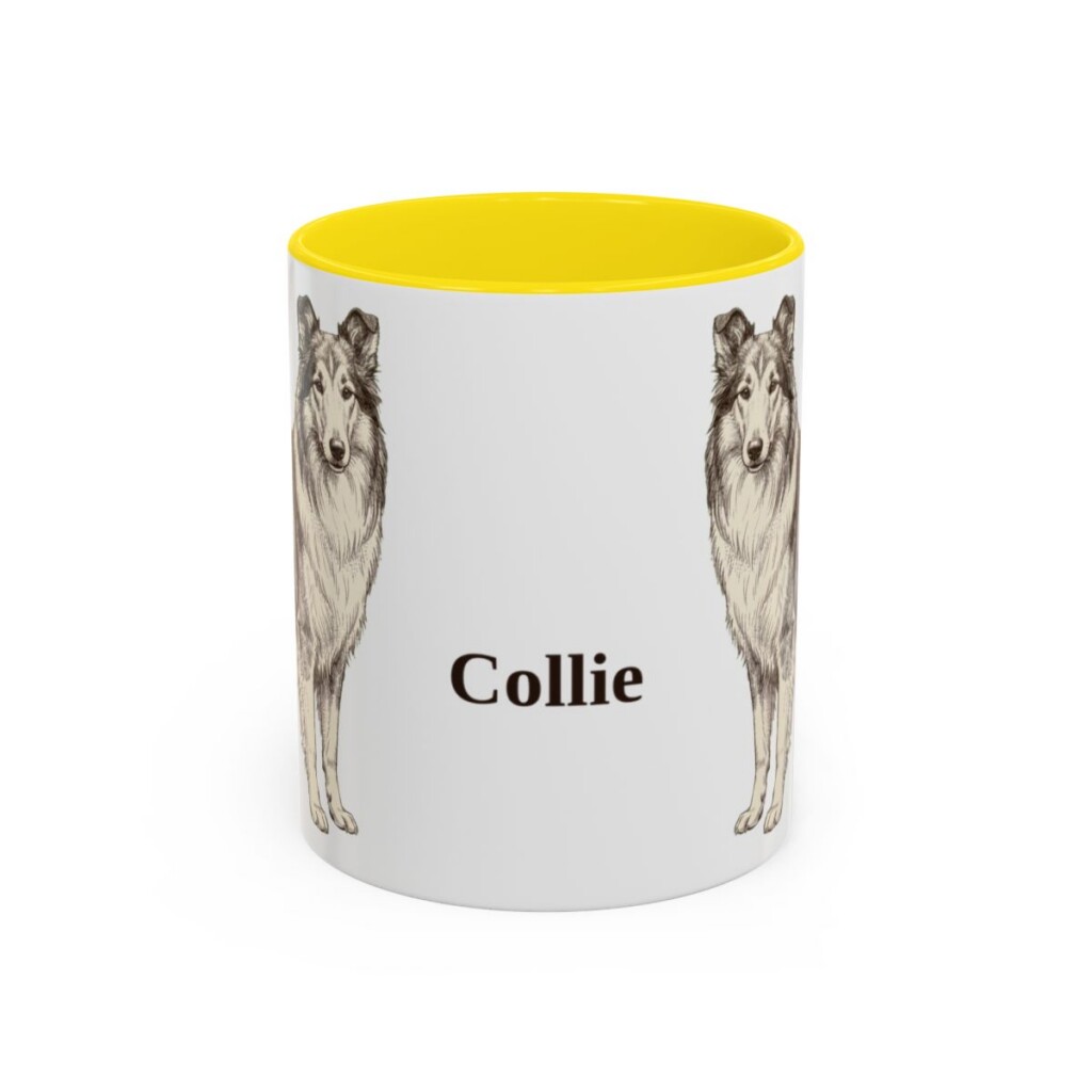 11oz Collie Mug, Yellow, front view