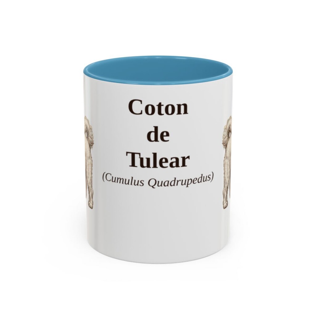 11oz Coton de Tulear Latin Mug, Light Blue, front view