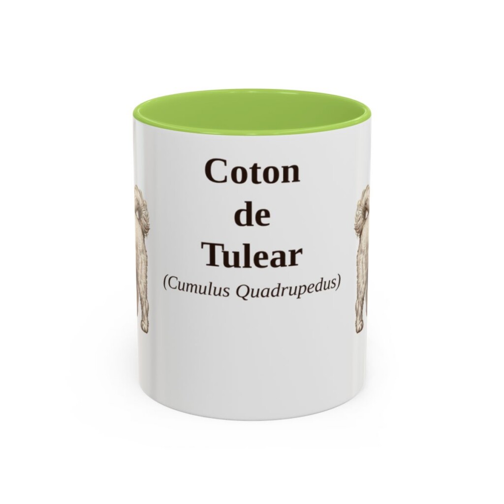 11oz Coton de Tulear Latin Mug, Light Green, front view