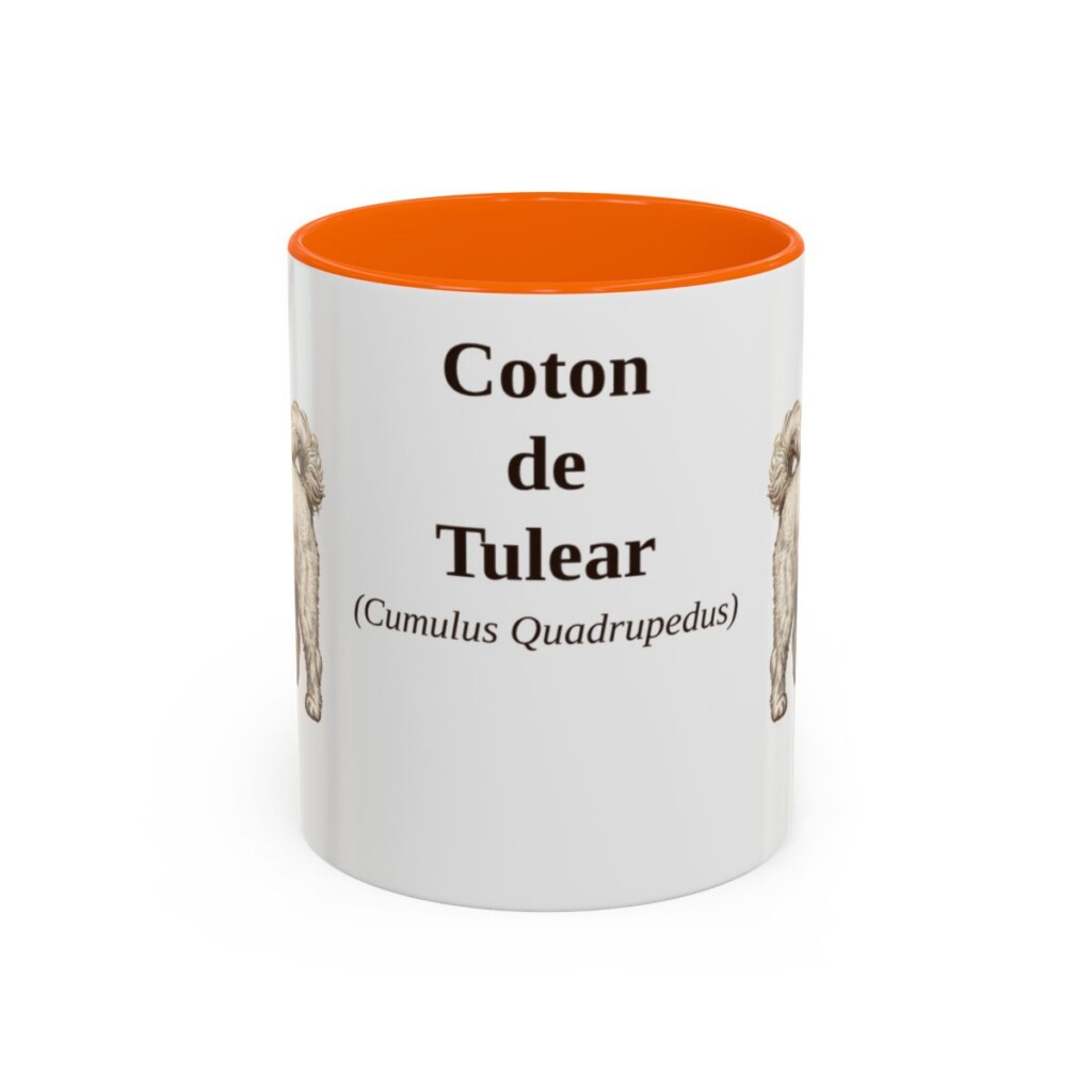 11oz Coton de Tulear Latin Mug, Orange, front view