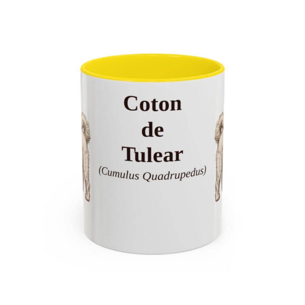 11oz Coton de Tulear Latin Mug, Yellow, front view