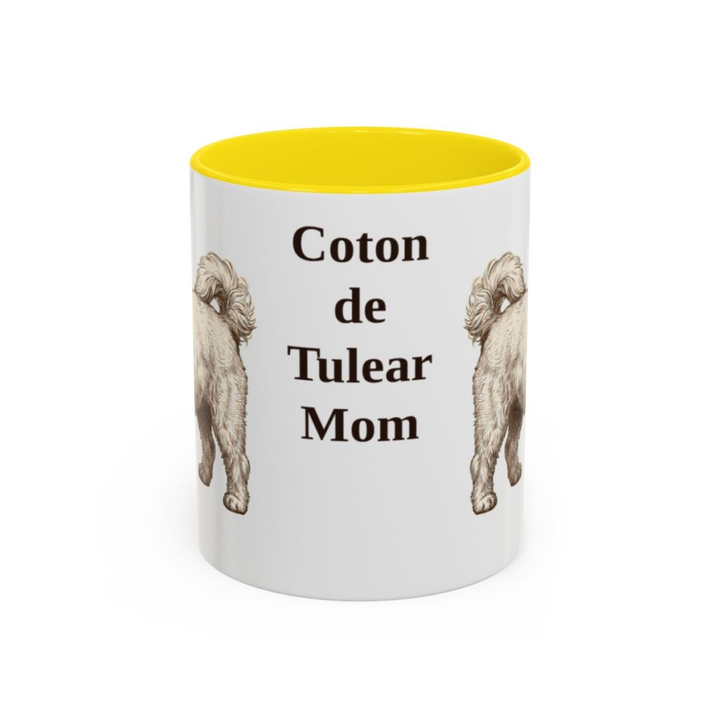 11oz Coton de Tulear Dog Mom Mug, Yellow, front view