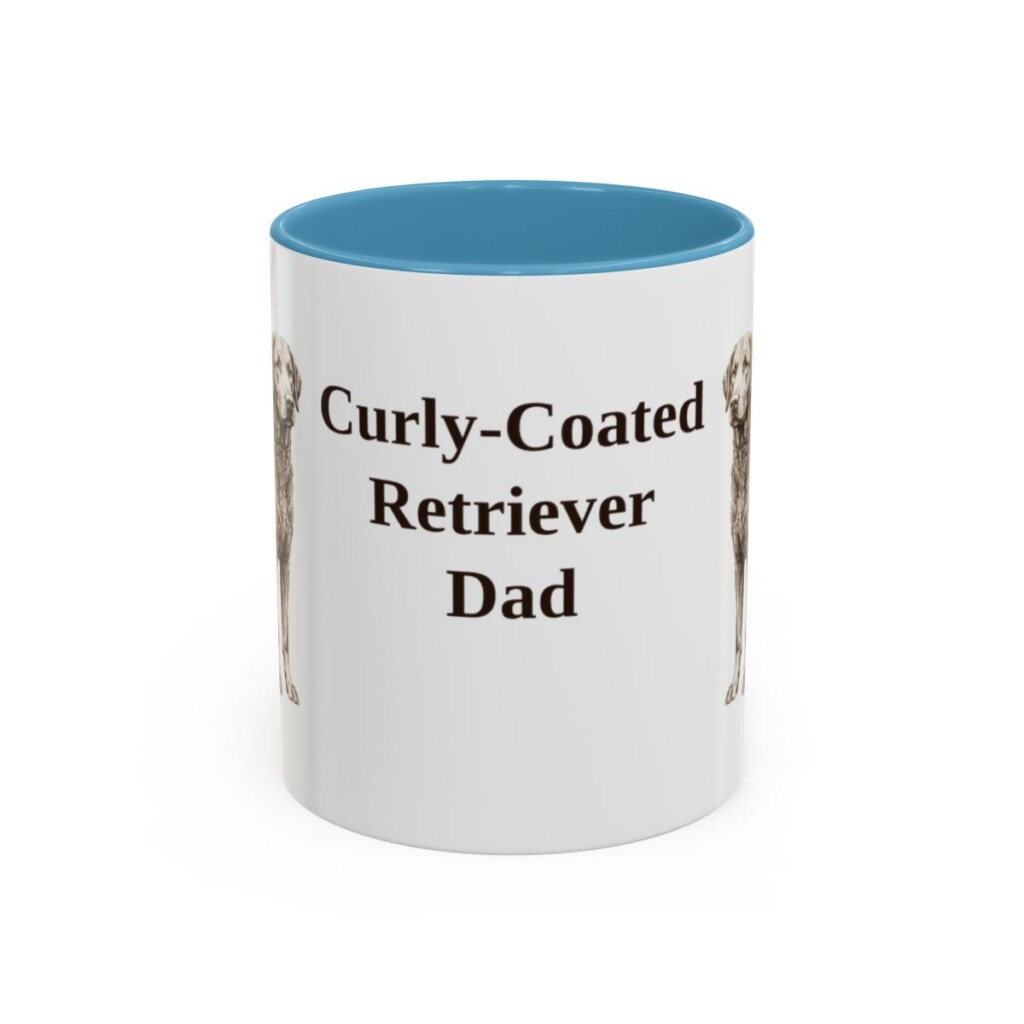 11oz Curly-Coated Retriever Dog Dad Mug, Light Blue, front view