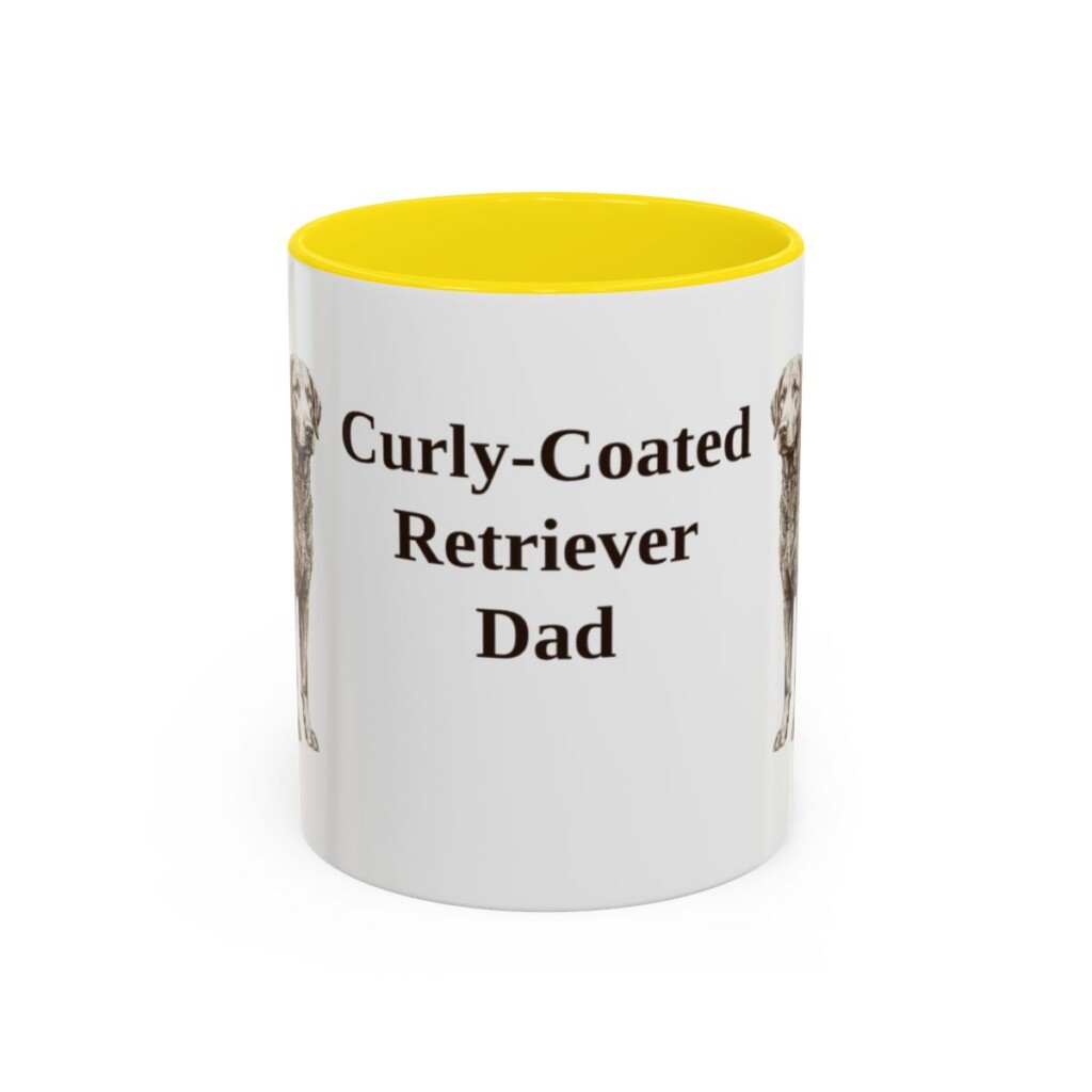 11oz Curly-Coated Retriever Dog Dad Mug, Yellow, front view