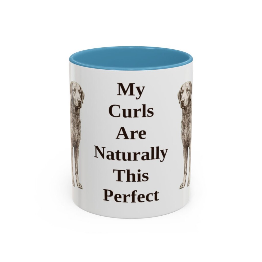 11oz-curly-coated-retriever-mug-humor-light-blue 11oz Funny Curly-Coated Retriever Mug, Light Blue, front view