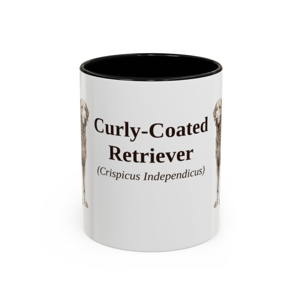 11oz Curly-Coated Retriever Latin Mug, Black, front view