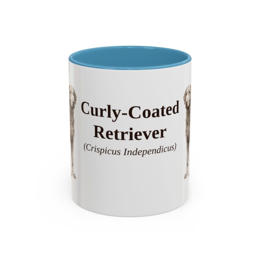 11oz Curly-Coated Retriever Latin Mug, Light Blue, front view