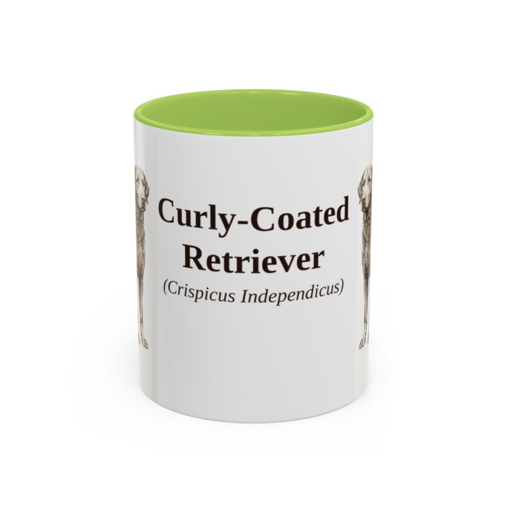 11oz Curly-Coated Retriever Latin Mug, Light Green, front view