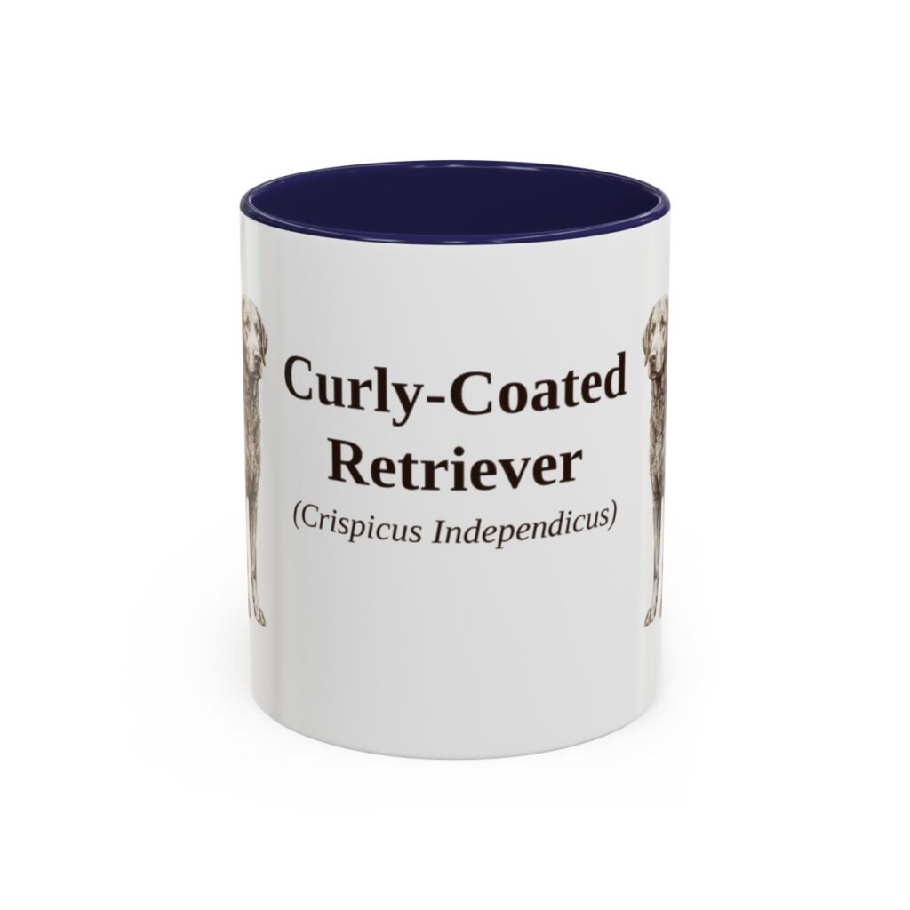 11oz Curly-Coated Retriever Latin Mug, Navy, front view