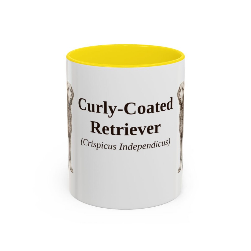 11oz Curly-Coated Retriever Latin Mug, Yellow, front view