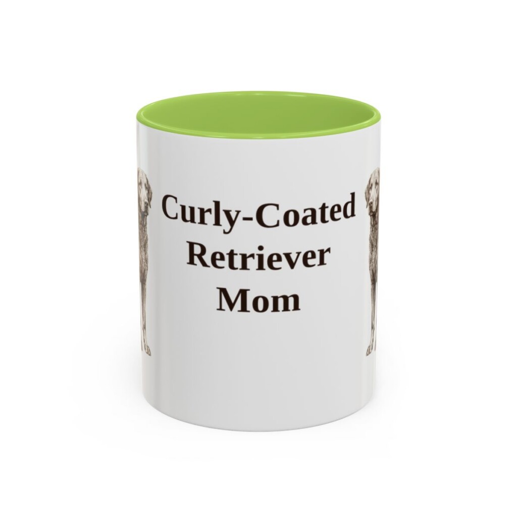 11oz Curly-Coated Retriever Dog Mom Mug, Light Green, front view
