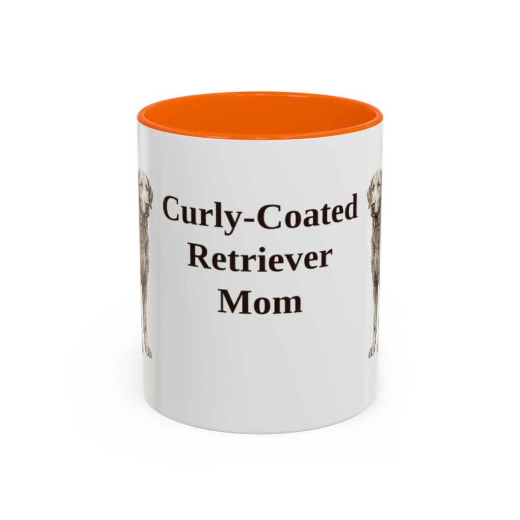 11oz Curly-Coated Retriever Dog Mom Mug, Orange, front view