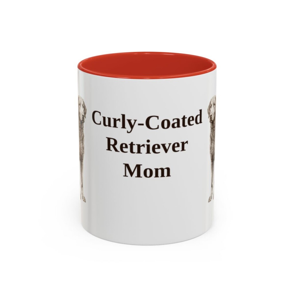 11oz Curly-Coated Retriever Dog Mom Mug, Red, front view