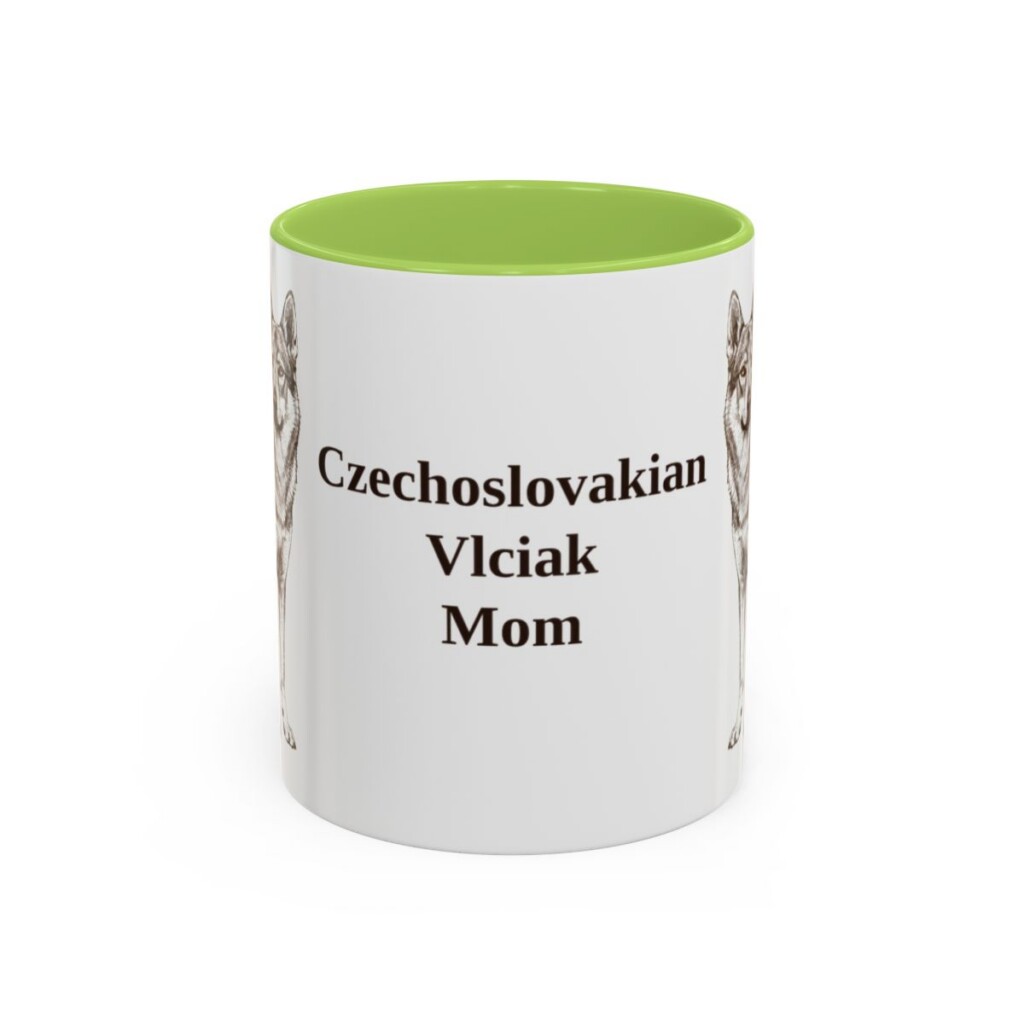 11oz Czechoslovakian Vlciak Dog Mom Mug, Light Green, front view