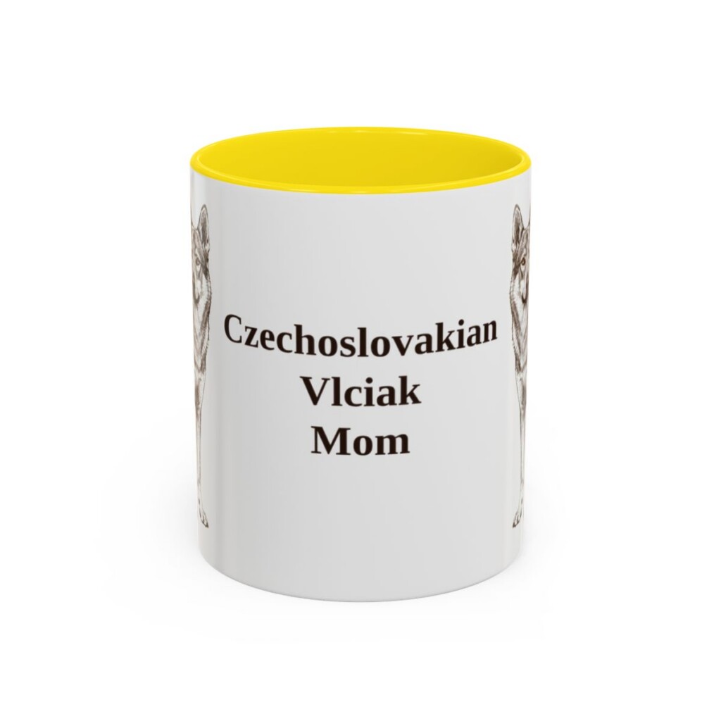 11oz Czechoslovakian Vlciak Dog Mom Mug, Yellow, front view