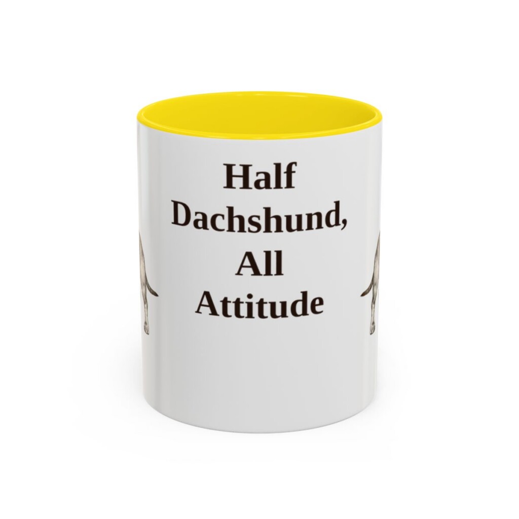 11oz Funny Dachshund Mix Mug, Yellow, front view