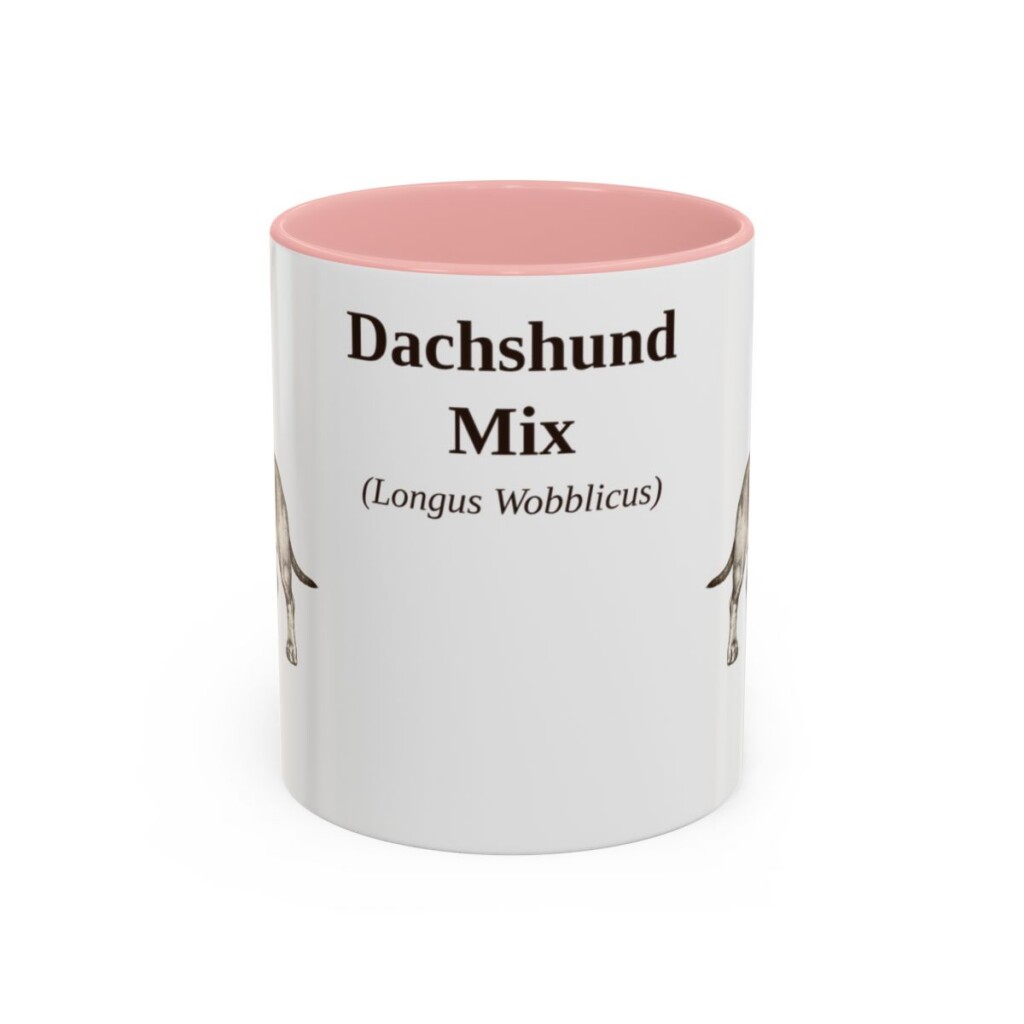 11oz-dachshund-mix-mug-latin-pink 11oz Dachshund Mix Latin Mug, Pink, front view