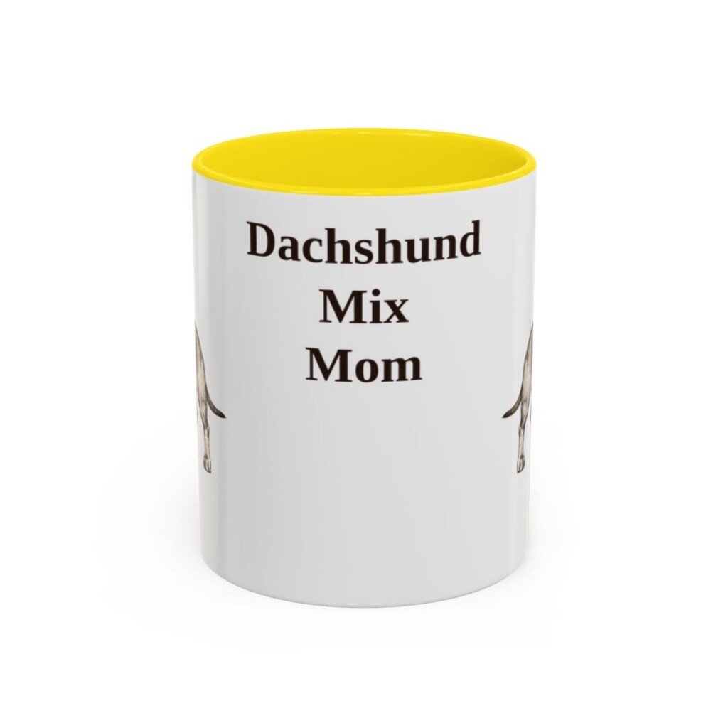 11oz Dachshund Mix Dog Mom Mug, Yellow, front view