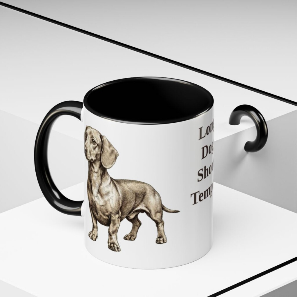 11oz Funny Dachshund Mug, Black, lifestyle photo