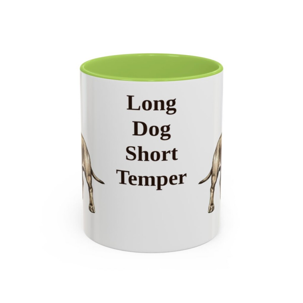 11oz Funny Dachshund Mug, Light Green, front view