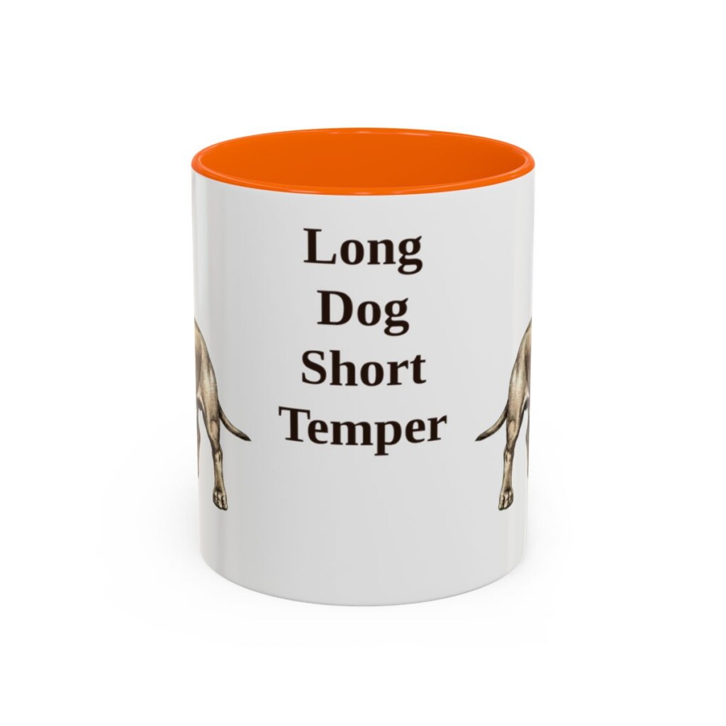 11oz Funny Dachshund Mug, Orange, front view