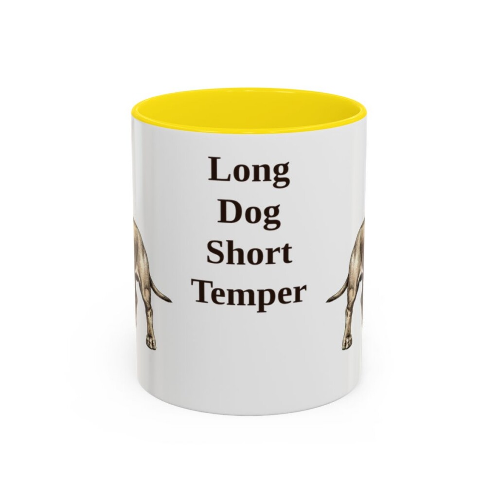 11oz Funny Dachshund Mug, Yellow, front view
