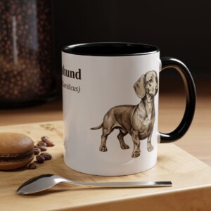 11oz Dachshund Latin Mug, Black, lifestyle photo