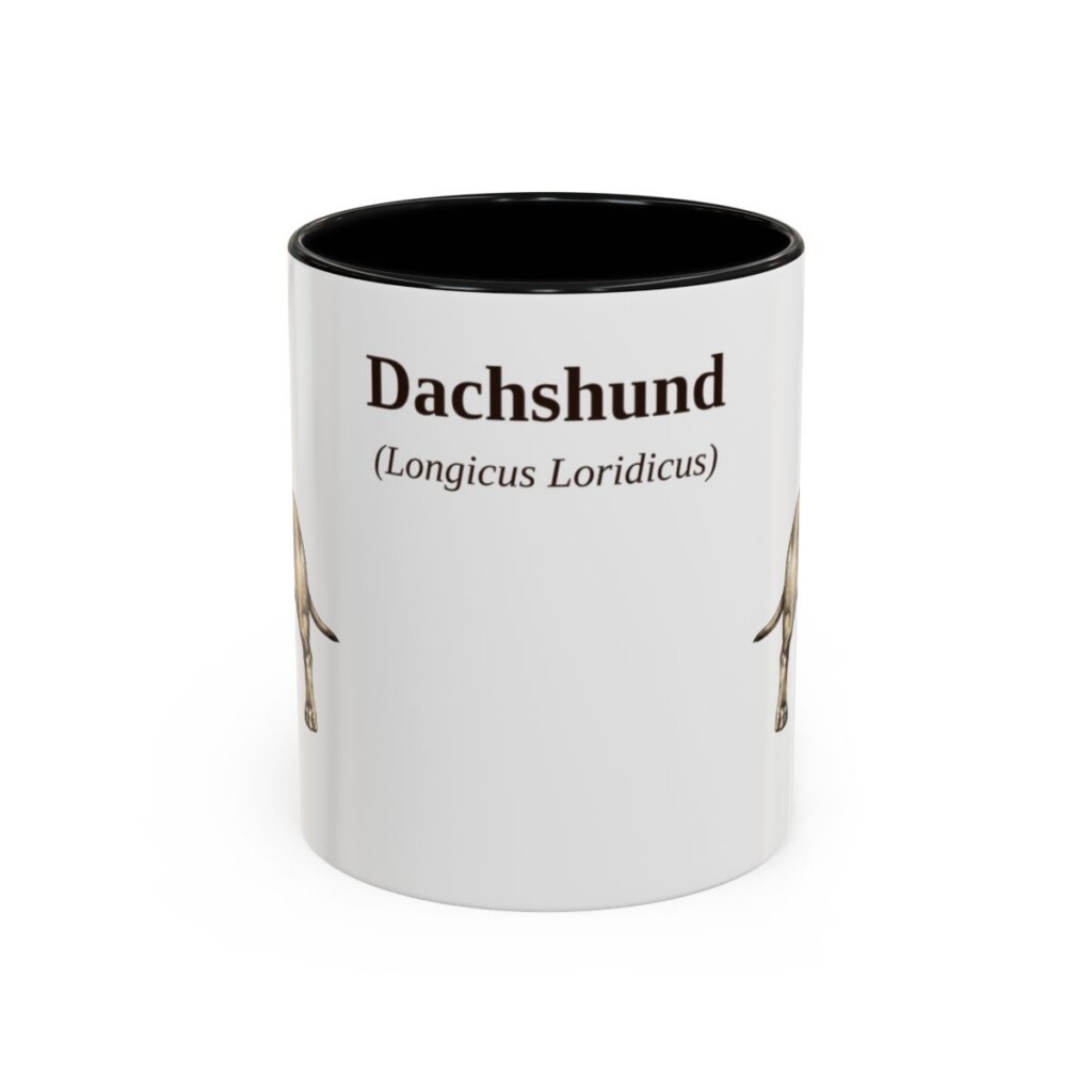 11oz Dachshund Latin Mug, Black, front view