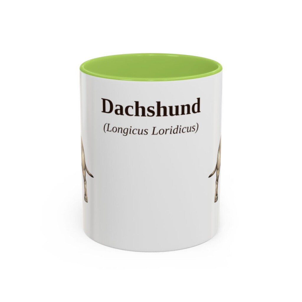 11oz Dachshund Latin Mug, Light Green, front view