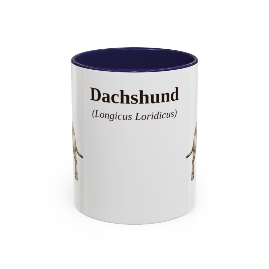 11oz Dachshund Latin Mug, Navy, front view