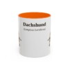 11oz Dachshund Latin Mug, Orange, front view
