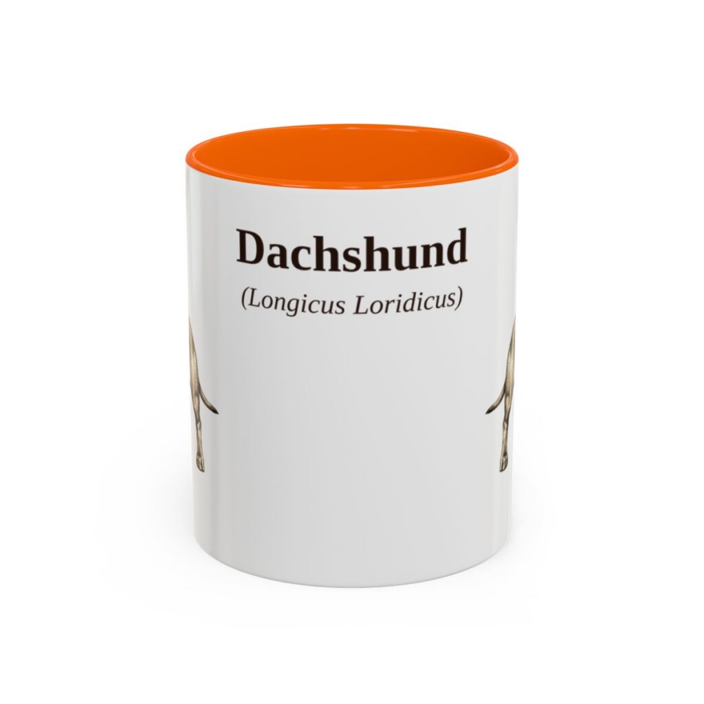 11oz Dachshund Latin Mug, Orange, front view