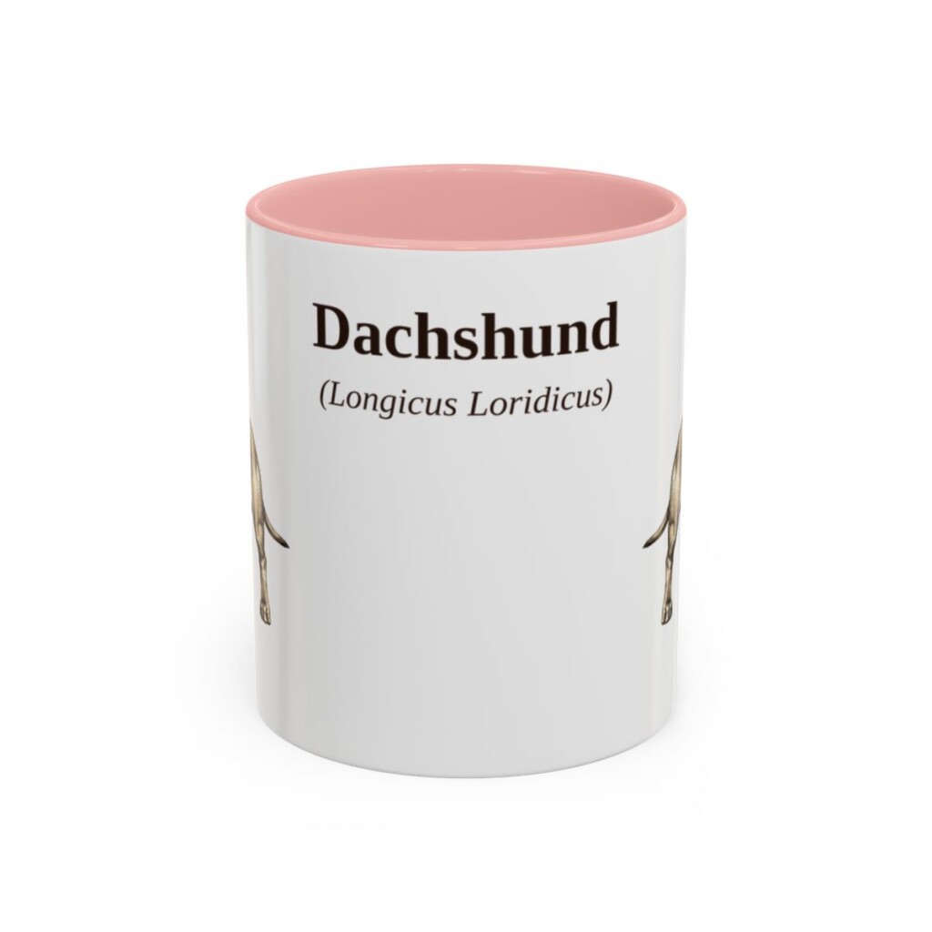 11oz Dachshund Latin Mug, Pink, front view