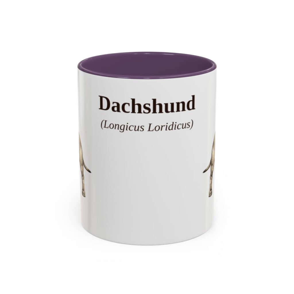 11oz Dachshund Latin Mug, Purple, front view
