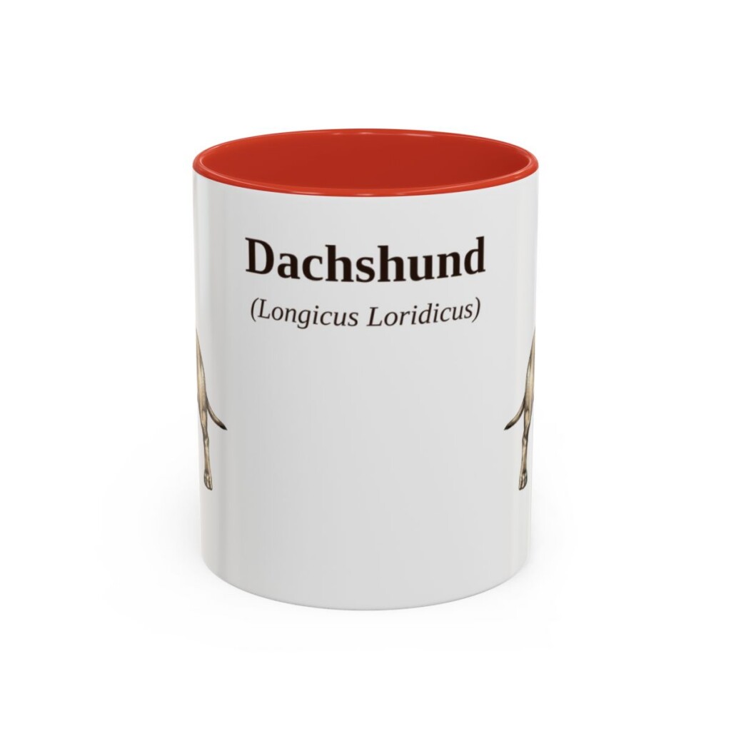 11oz Dachshund Latin Mug, Red, front view