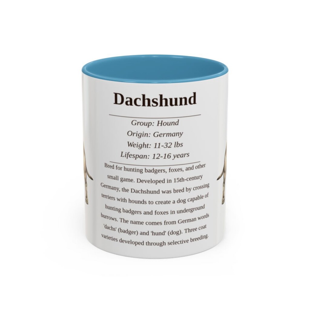 11oz Dachshund Mug, Light Blue, front view